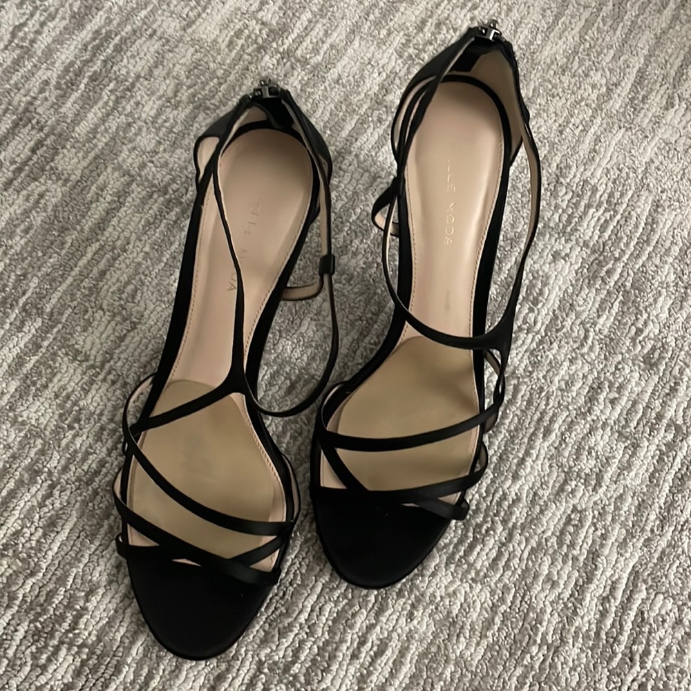 Evening Shoe, satin 2 1/2” heel , back zip strappy sandal